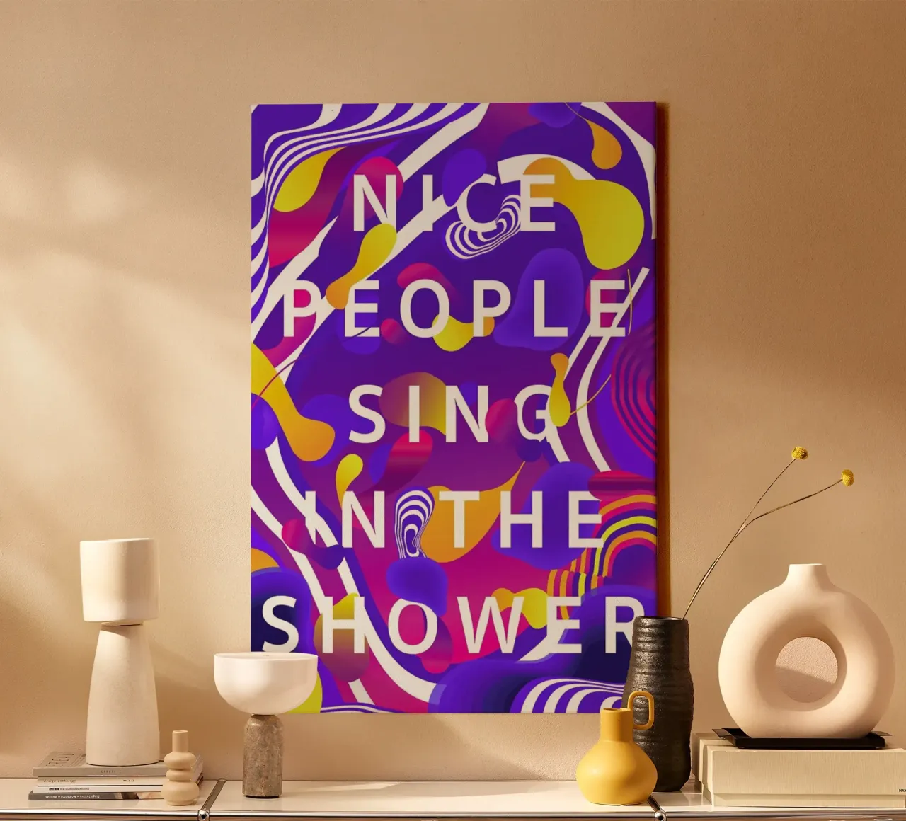 Nice People Sing in the Shower canvas met Baklijst van Danny Ivan