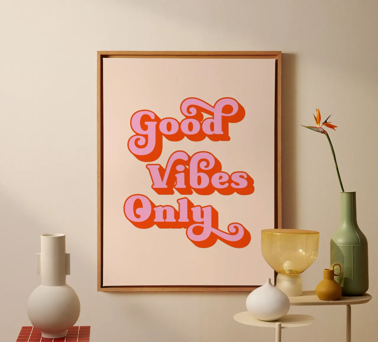 Good Vibes Only (Peach and pink tone) canvas with Floater frame by Paigaam Studio