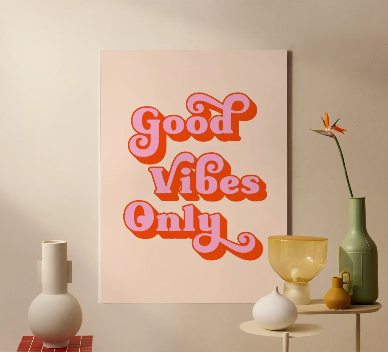 Good Vibes Only (Peach and pink tone) canvas with Floater frame by Paigaam Studio