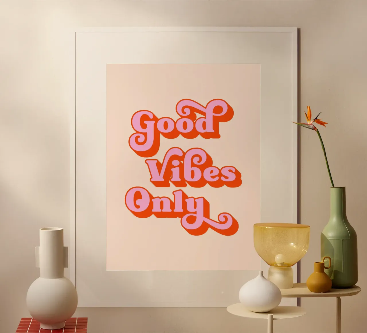 Alleen goede vibraties (perzik en roze tinten) poster van Paigaam Studio