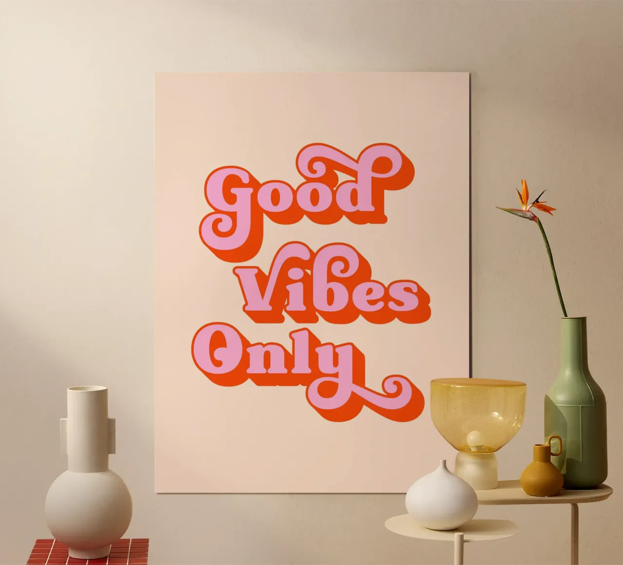 Alleen goede vibraties (perzik en roze tinten) poster van Paigaam Studio
