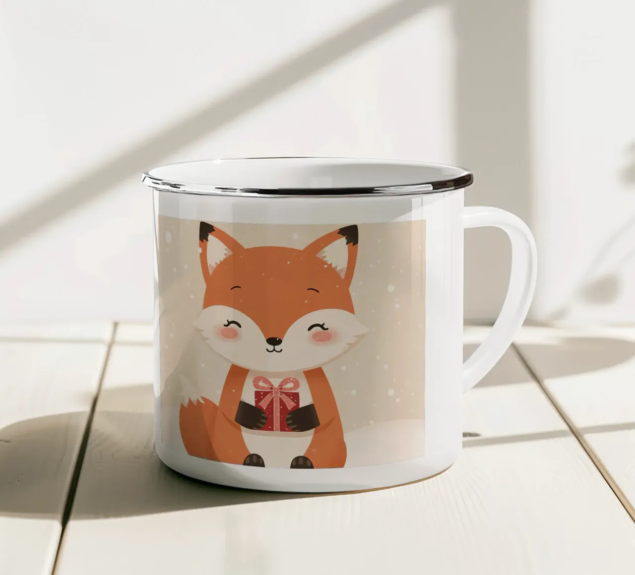 Voxy con un regalo invernale rosso tazza in smalto da Voxy's Adventures
