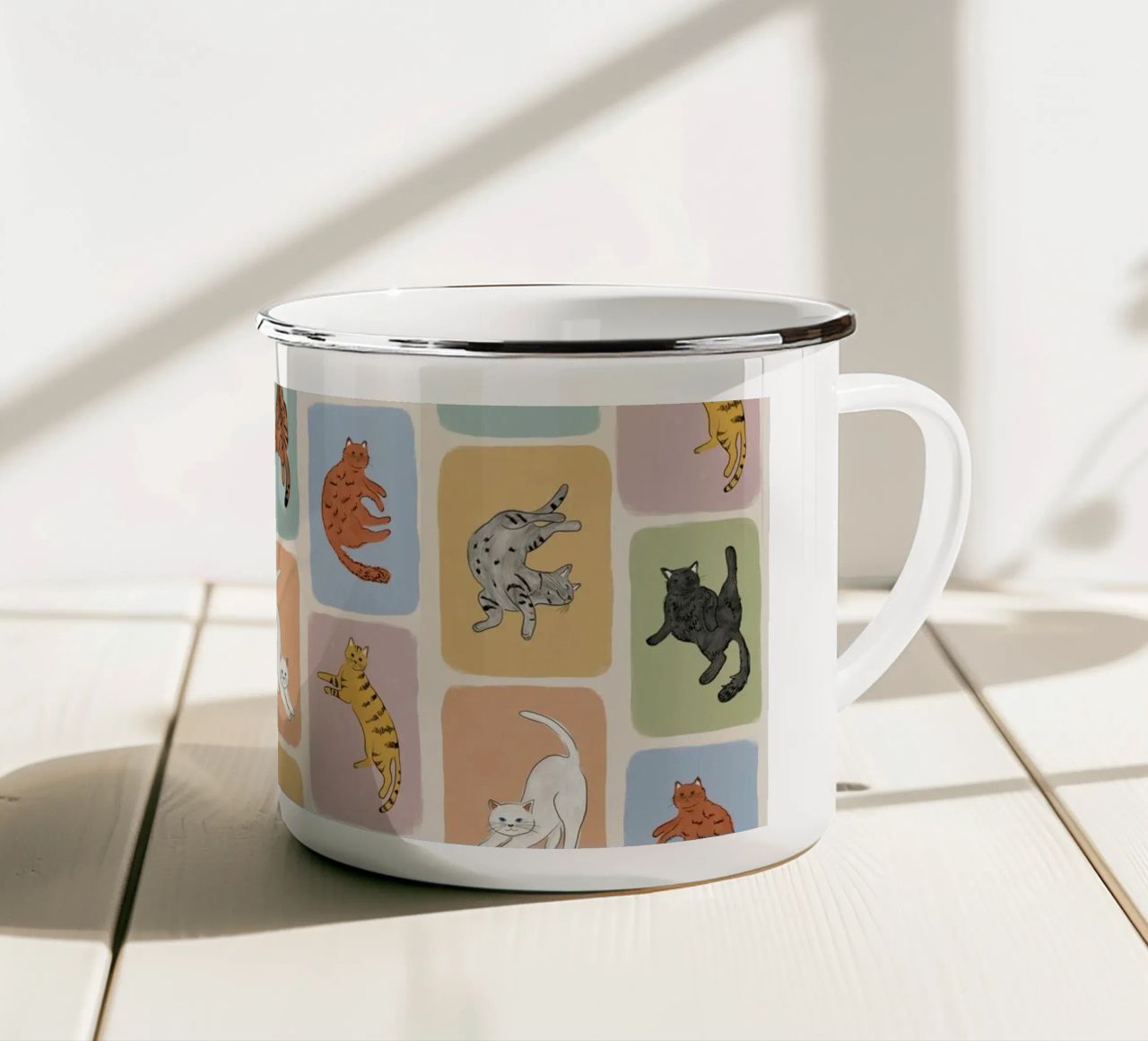 Gatto grigio tazza in smalto da Orara Studio