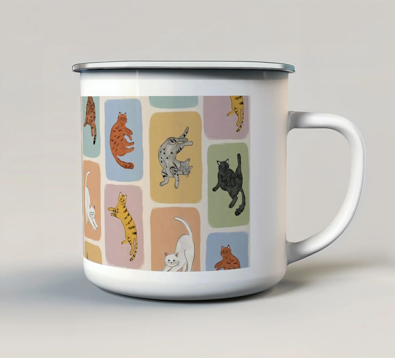 Gatto bianco tazza in smalto da Orara Studio