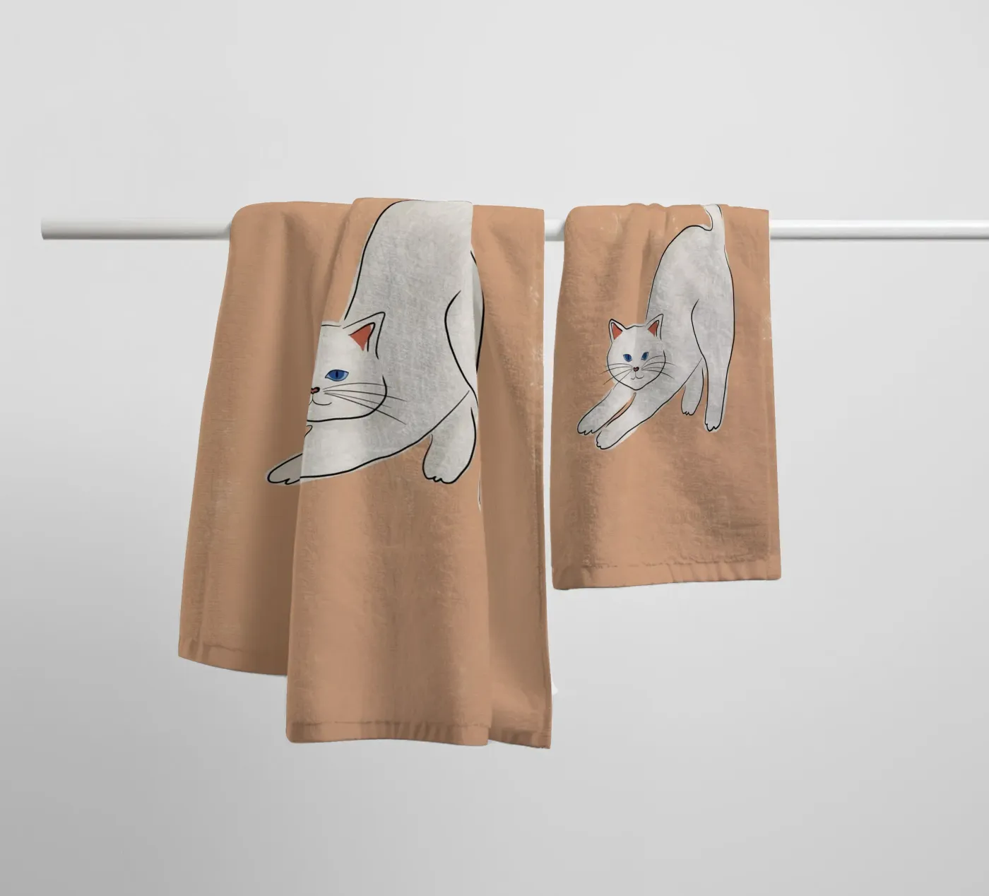 Witte kat badhanddoek van Orara Studio
