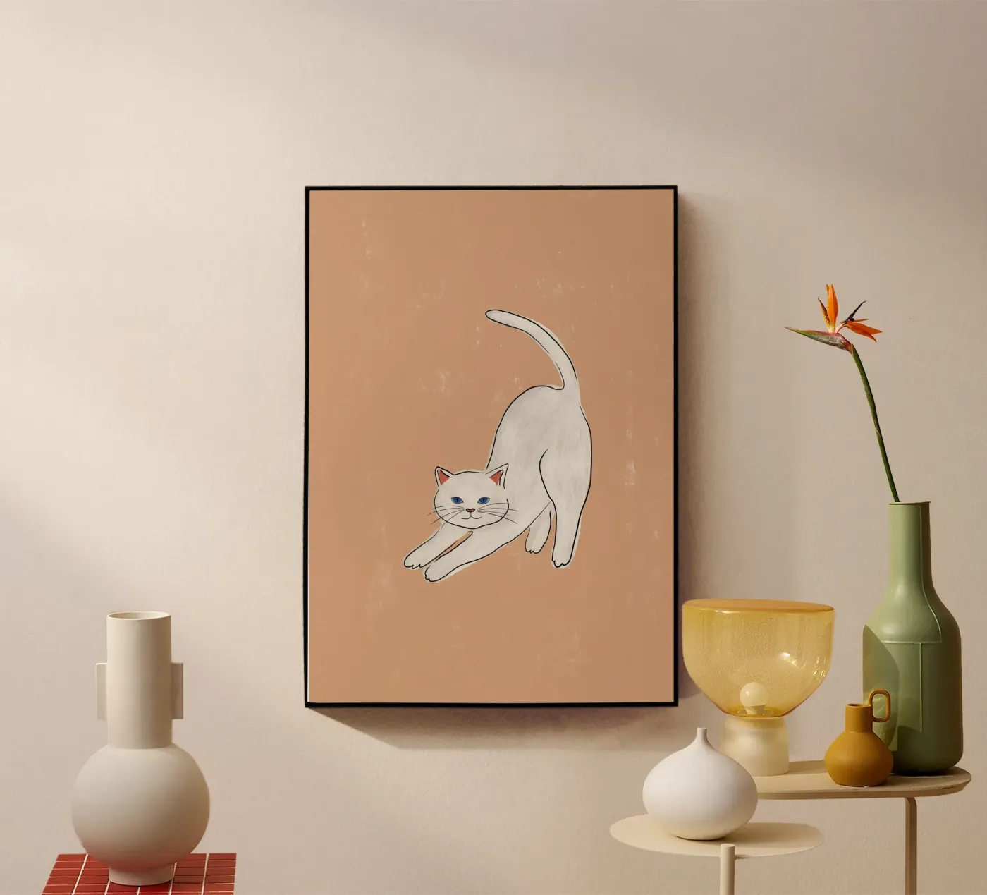 Witte kat acryl van Orara Studio