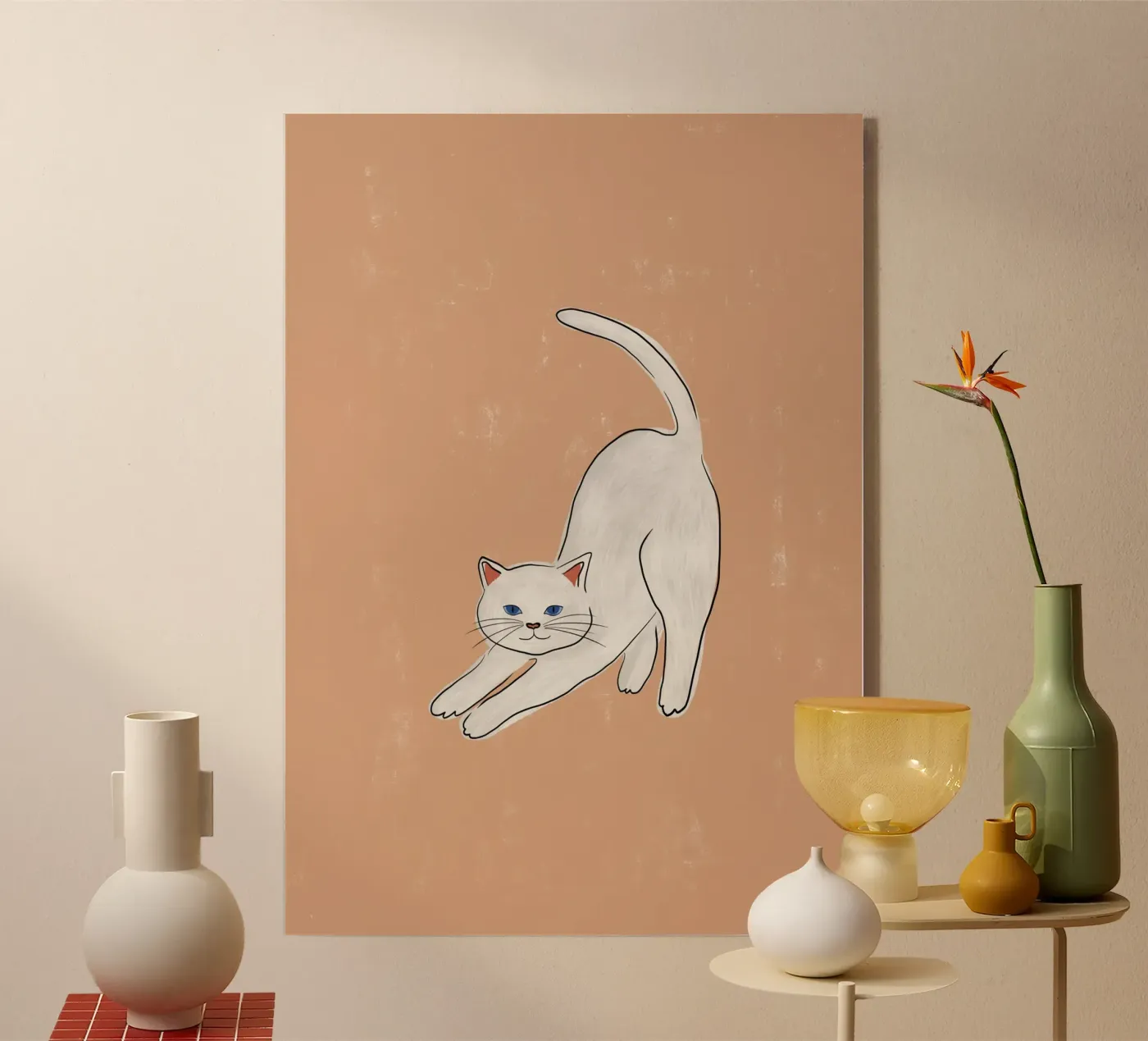 Witte kat acryl van Orara Studio