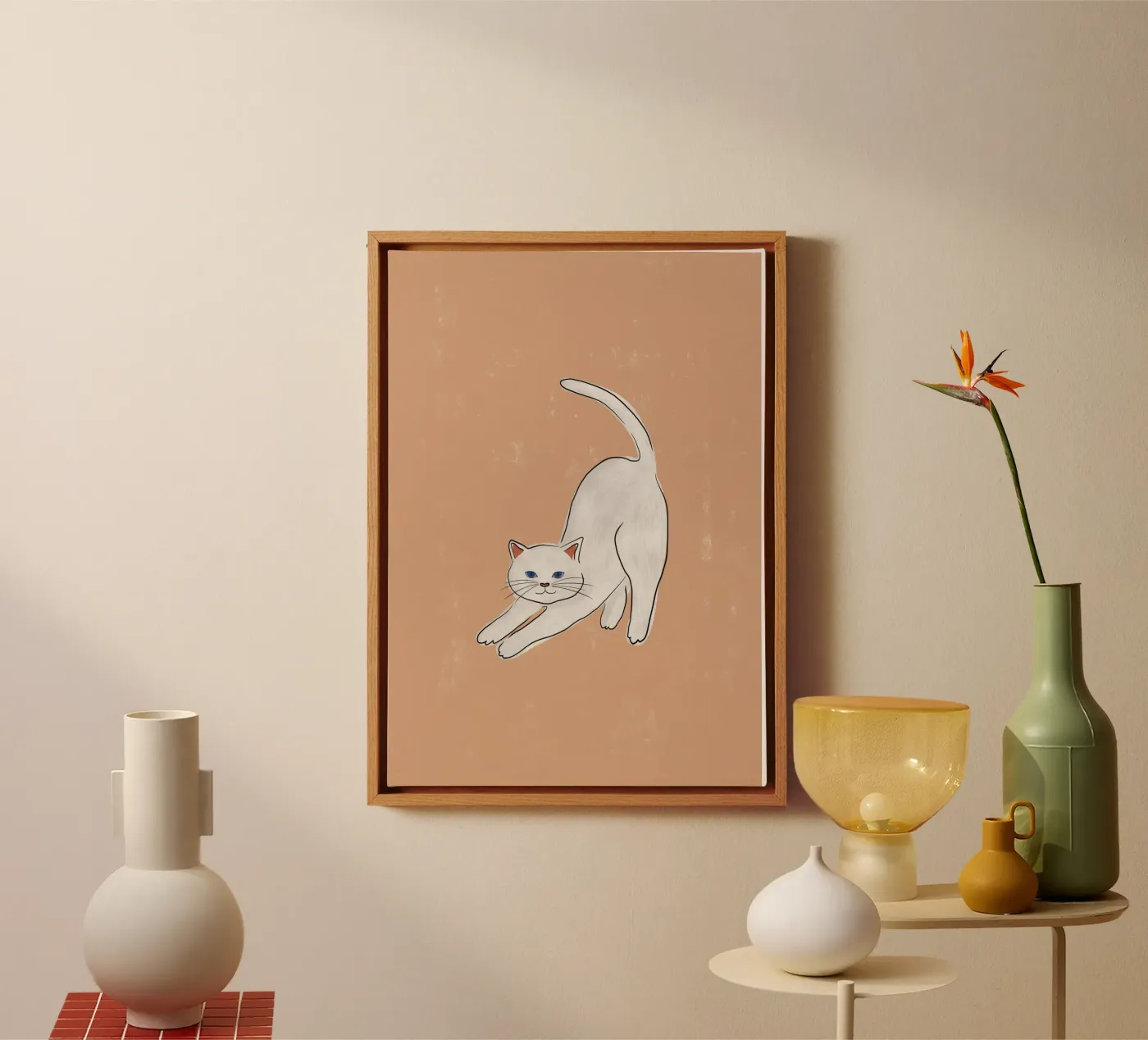 Witte kat canvas van Orara Studio