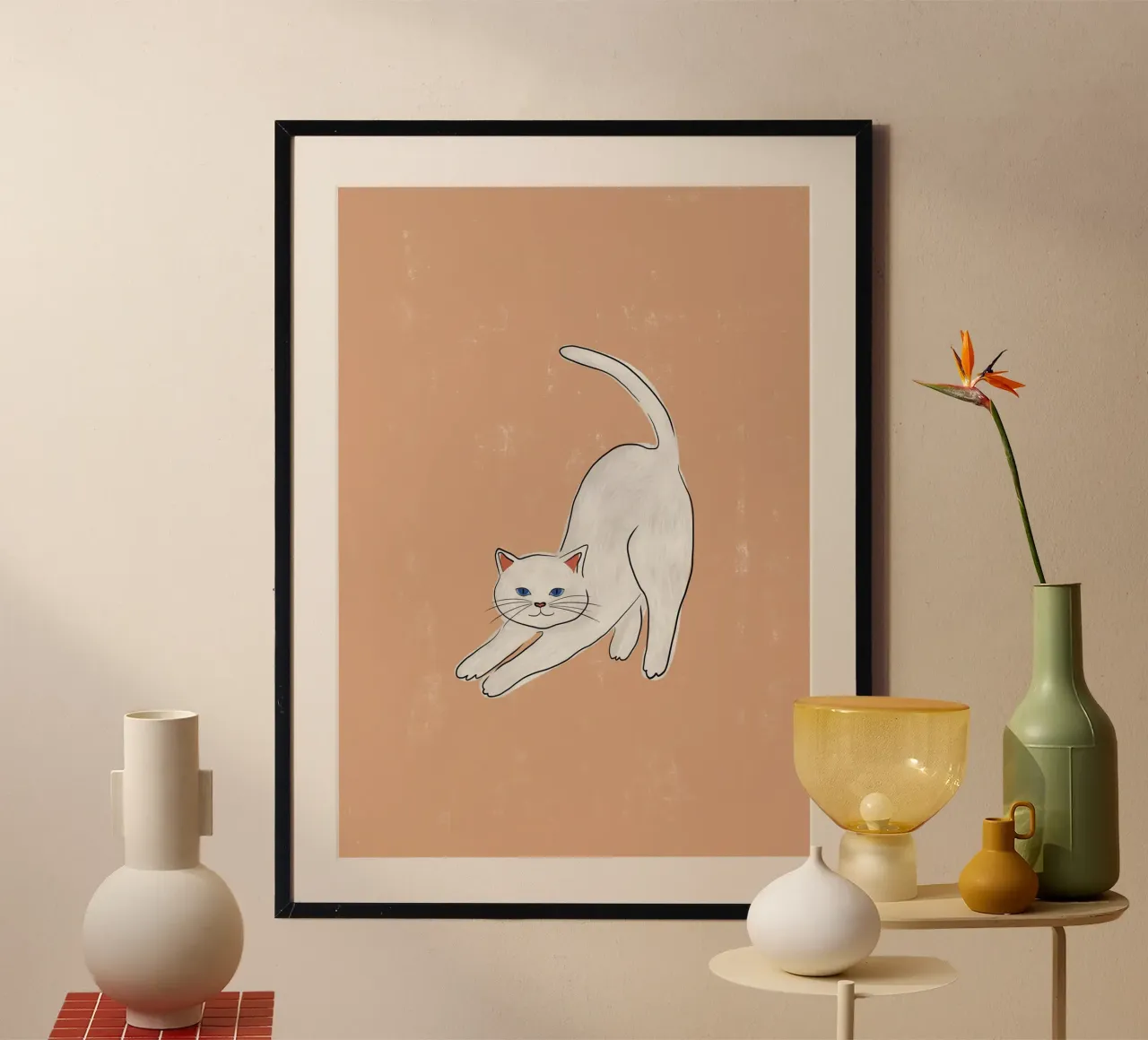 Witte kat poster van Orara Studio