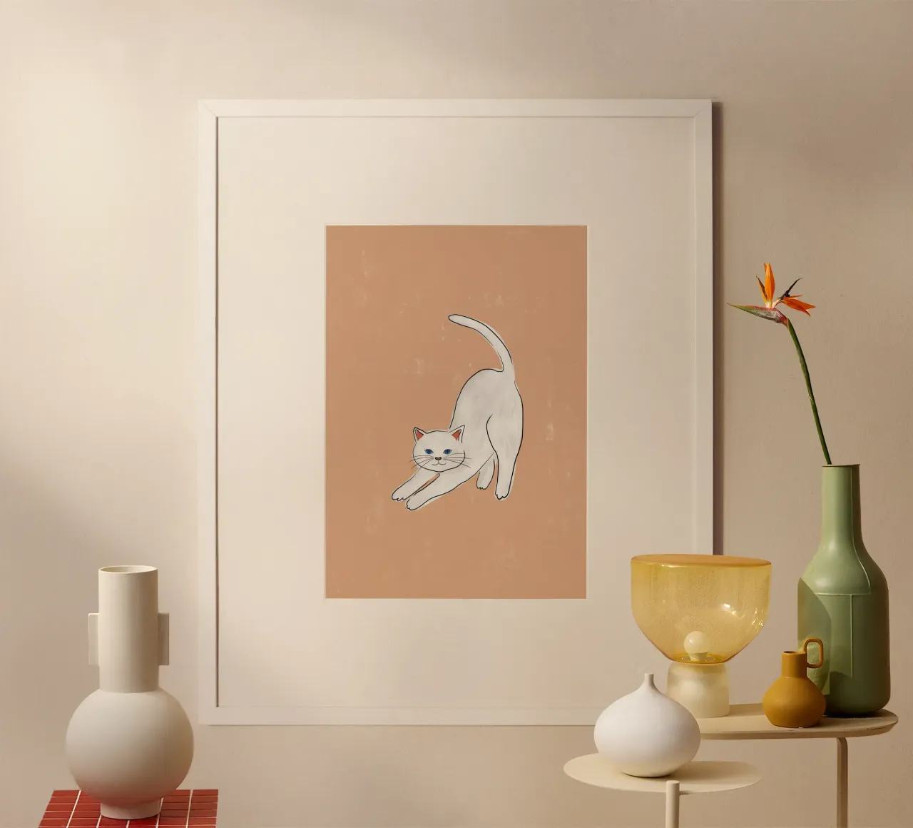 Witte kat poster van Orara Studio