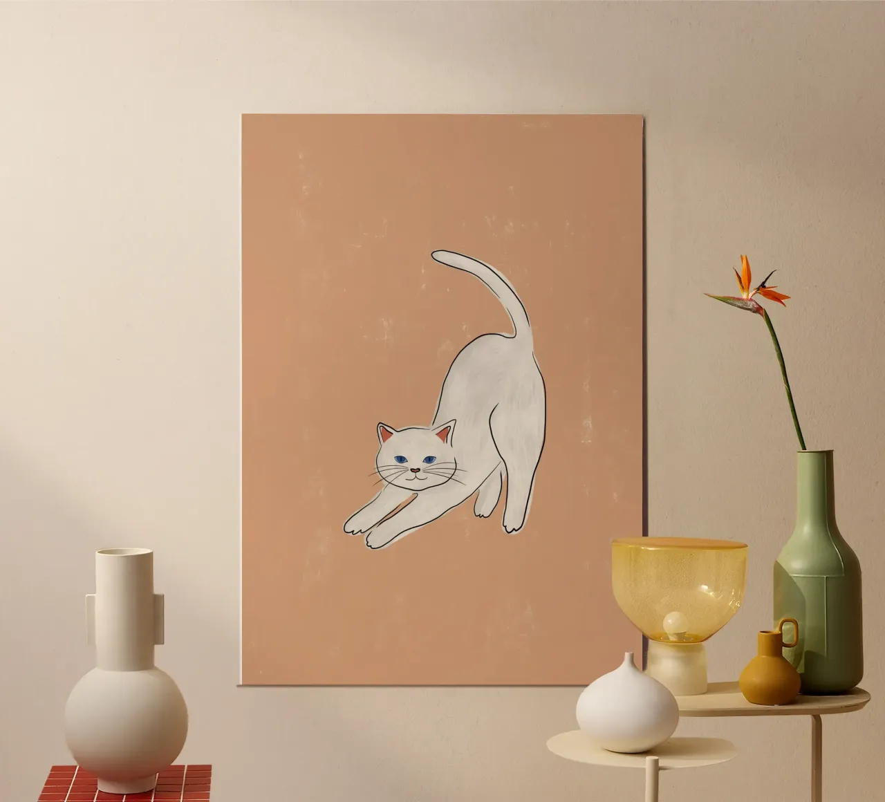 Witte kat poster van Orara Studio
