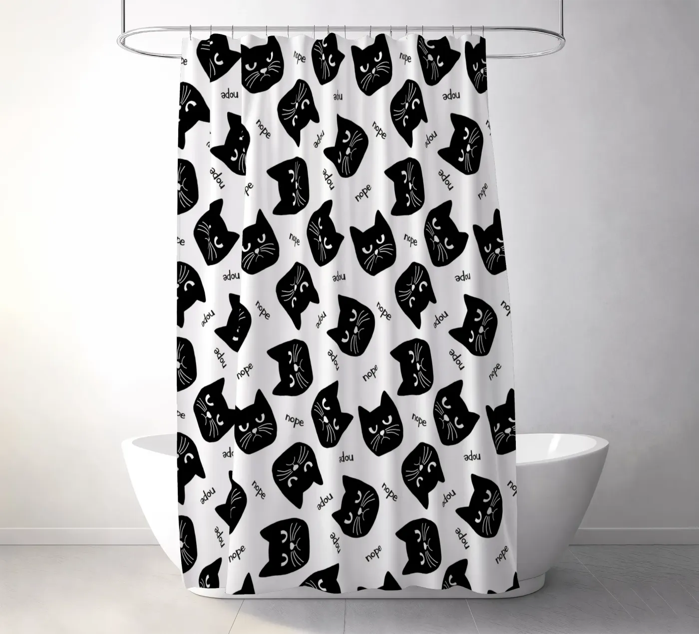 Gatto brontolone tenda da doccia da Orara Studio