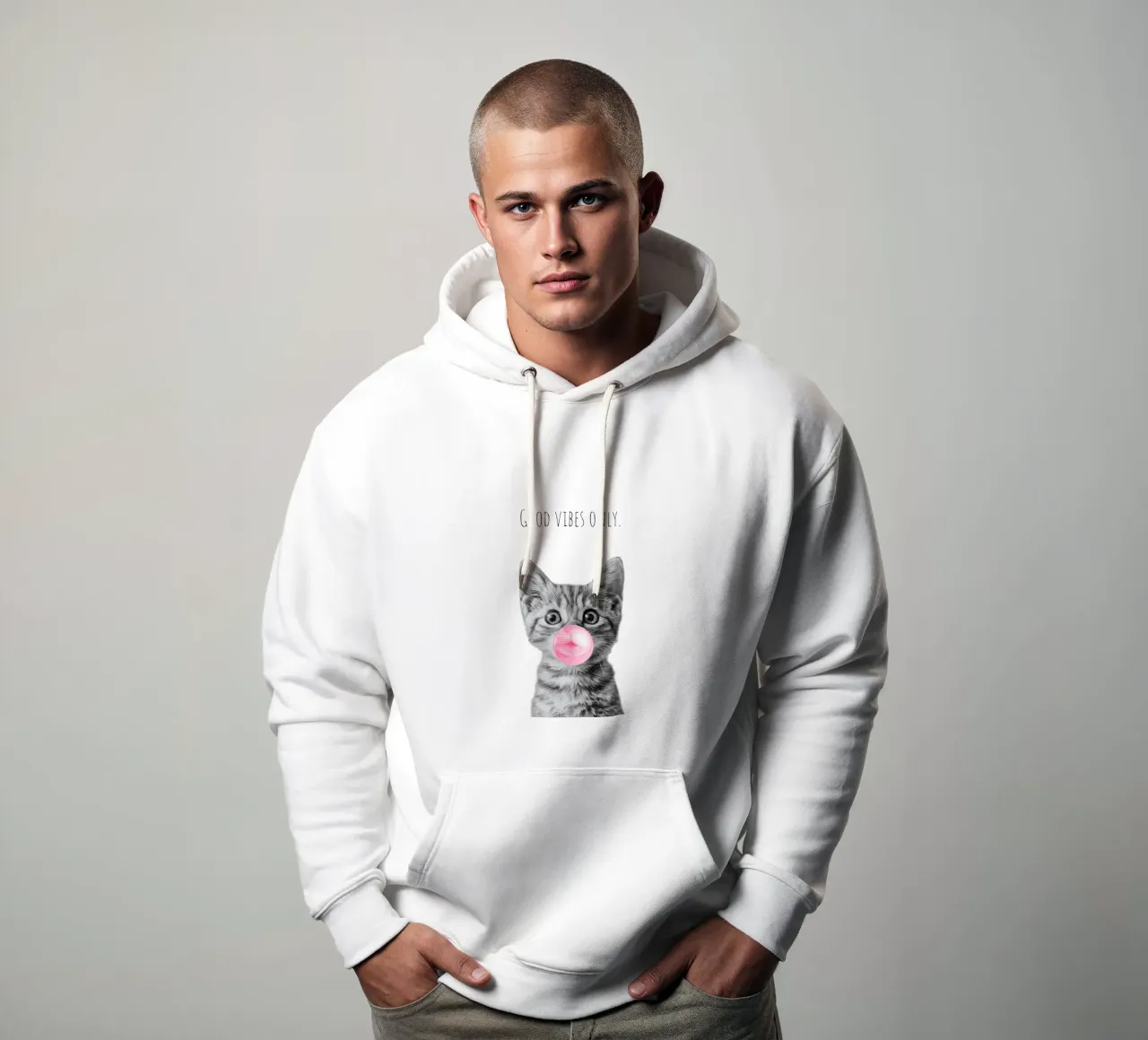 Cool cat - Good Vibes Only - rosa felpa con cappuccio da Melanie Viola