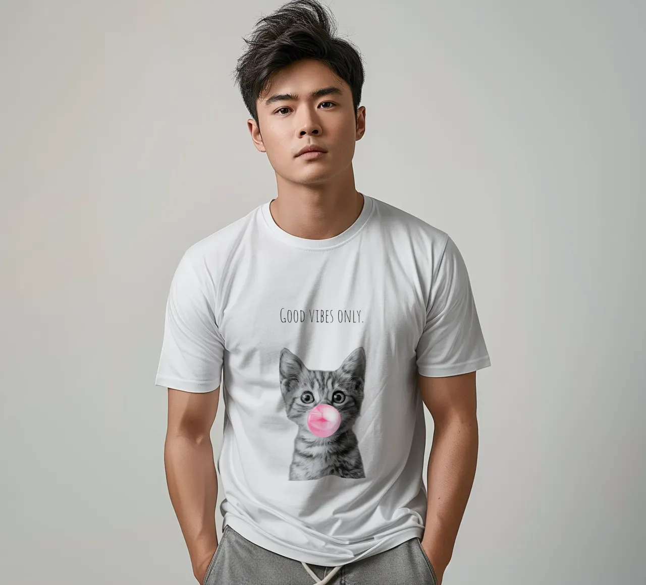 Cool cat - Good Vibes Only - rosa t-shirt da Melanie Viola