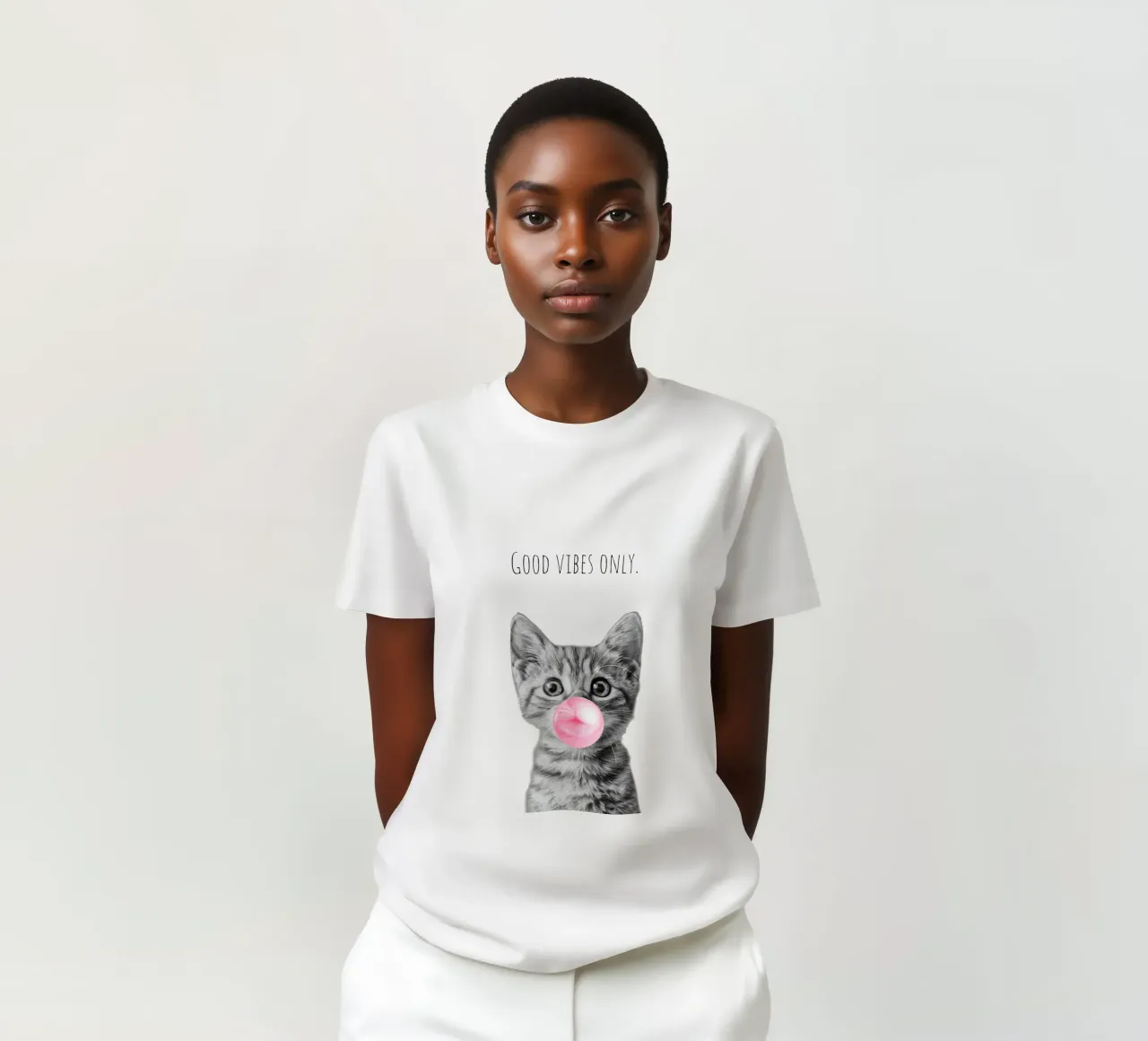 Cool cat - Good Vibes Only - rosa t-shirt da Melanie Viola