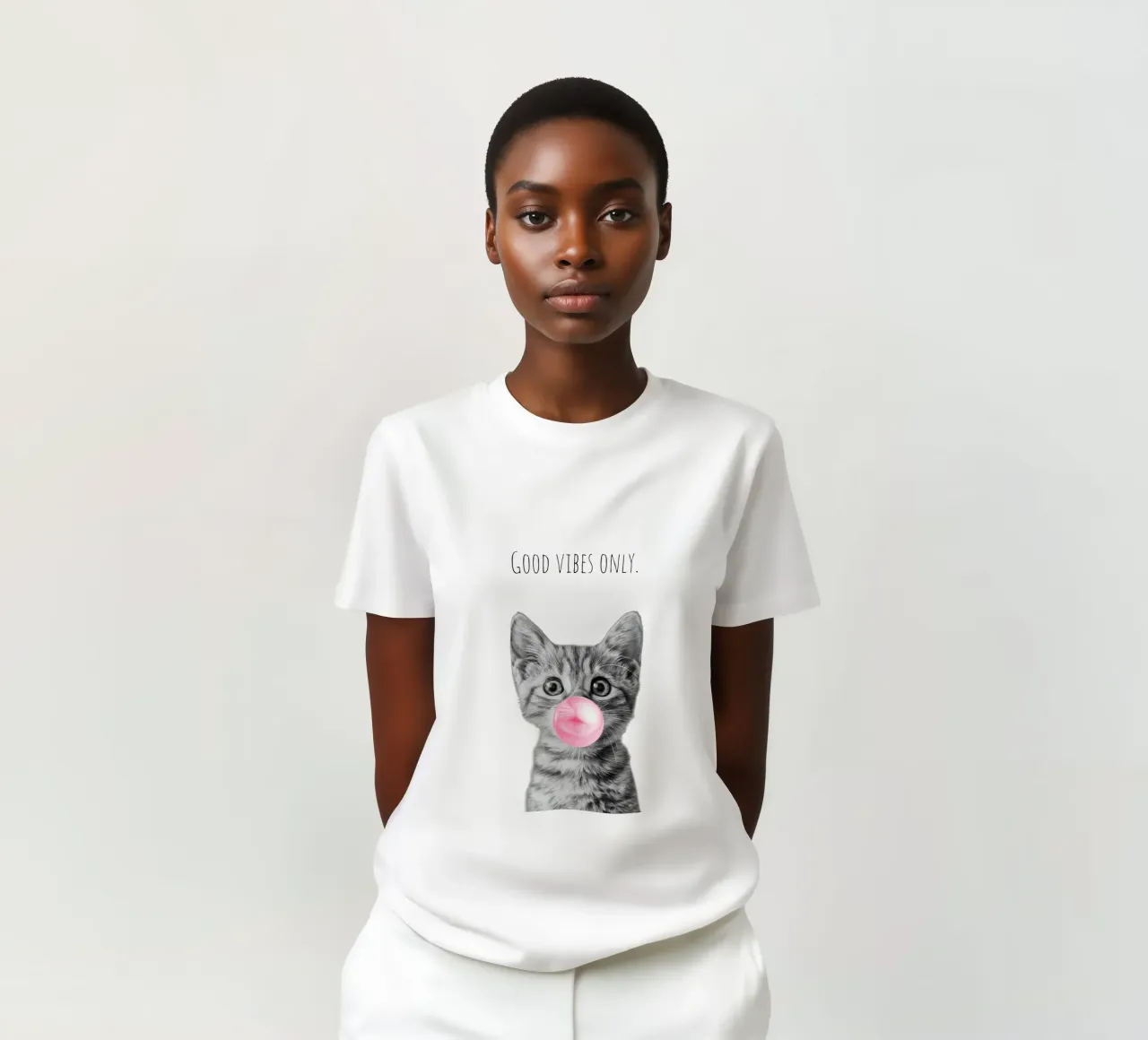 Cool cat - Good Vibes Only - rosa t-shirt da Melanie Viola