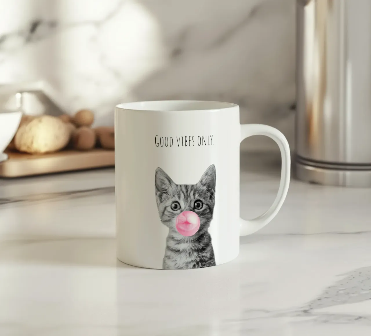 Cool cat - Good Vibes Only - rosa tazza in ceramica da Melanie Viola