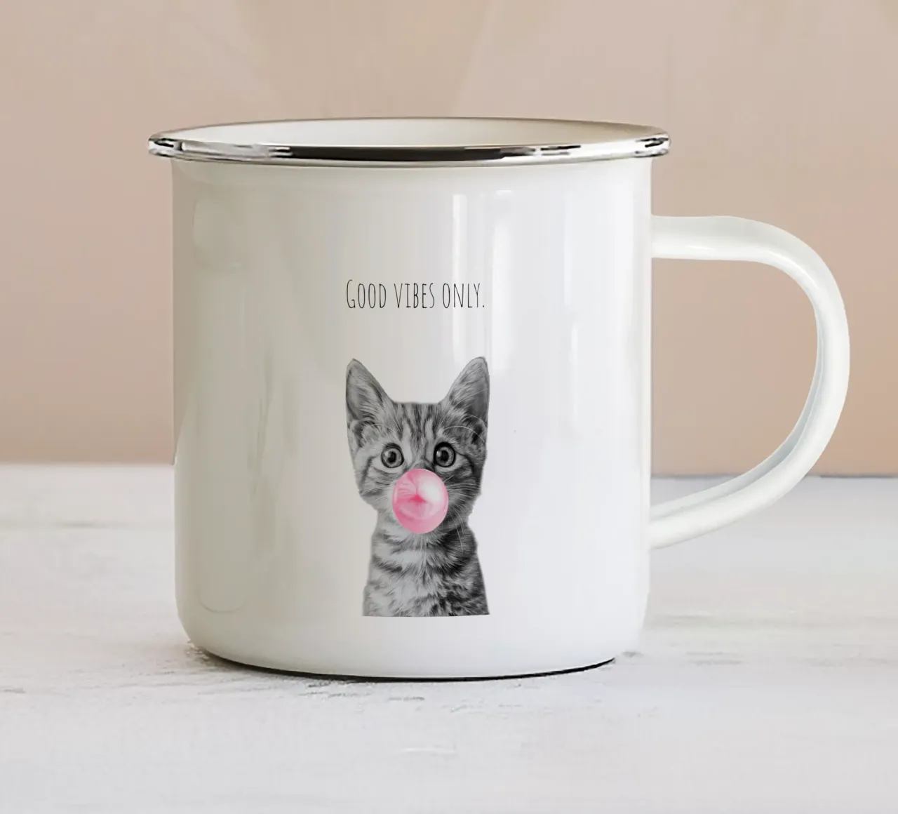 Cool cat - Good Vibes Only - rosa tazza in smalto da Melanie Viola