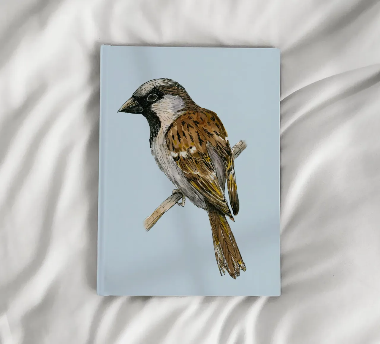 Moineau domestique dessin à l'encre de couleur carnet de notes de BwiseLizzy