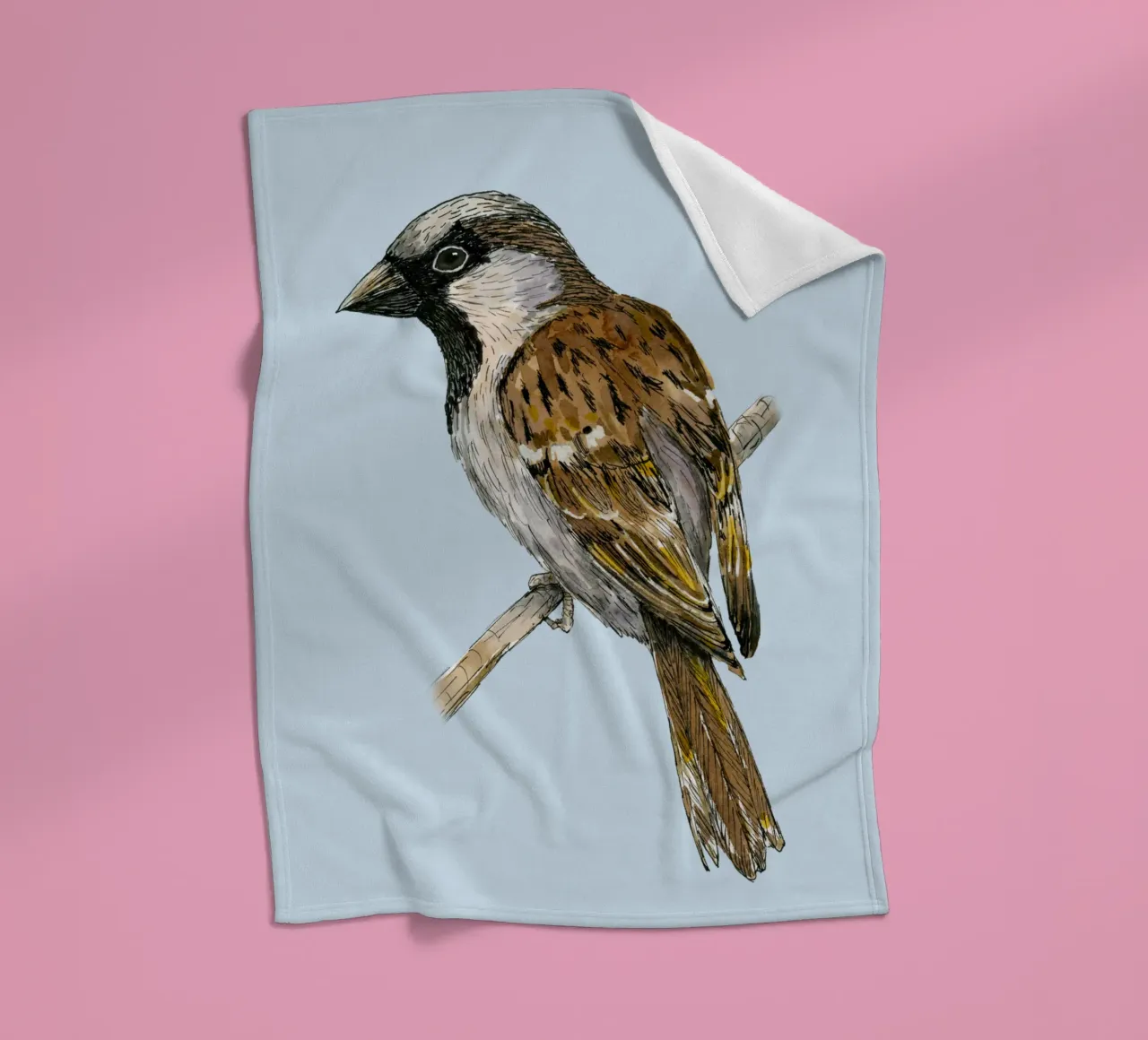 House sparrow colored ink drawing fleece blanket by BwiseLizzy