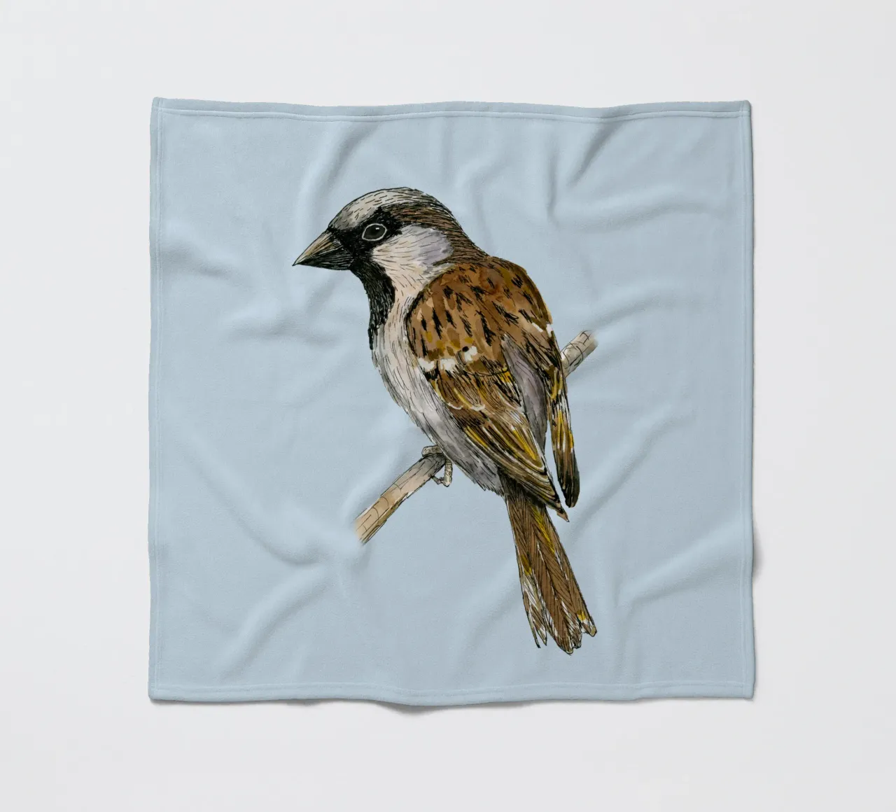 House sparrow colored ink drawing fleece blanket by BwiseLizzy