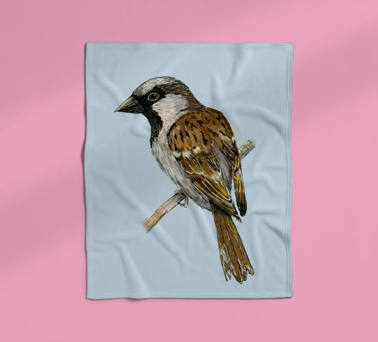House sparrow colored ink drawing fleece blanket by BwiseLizzy
