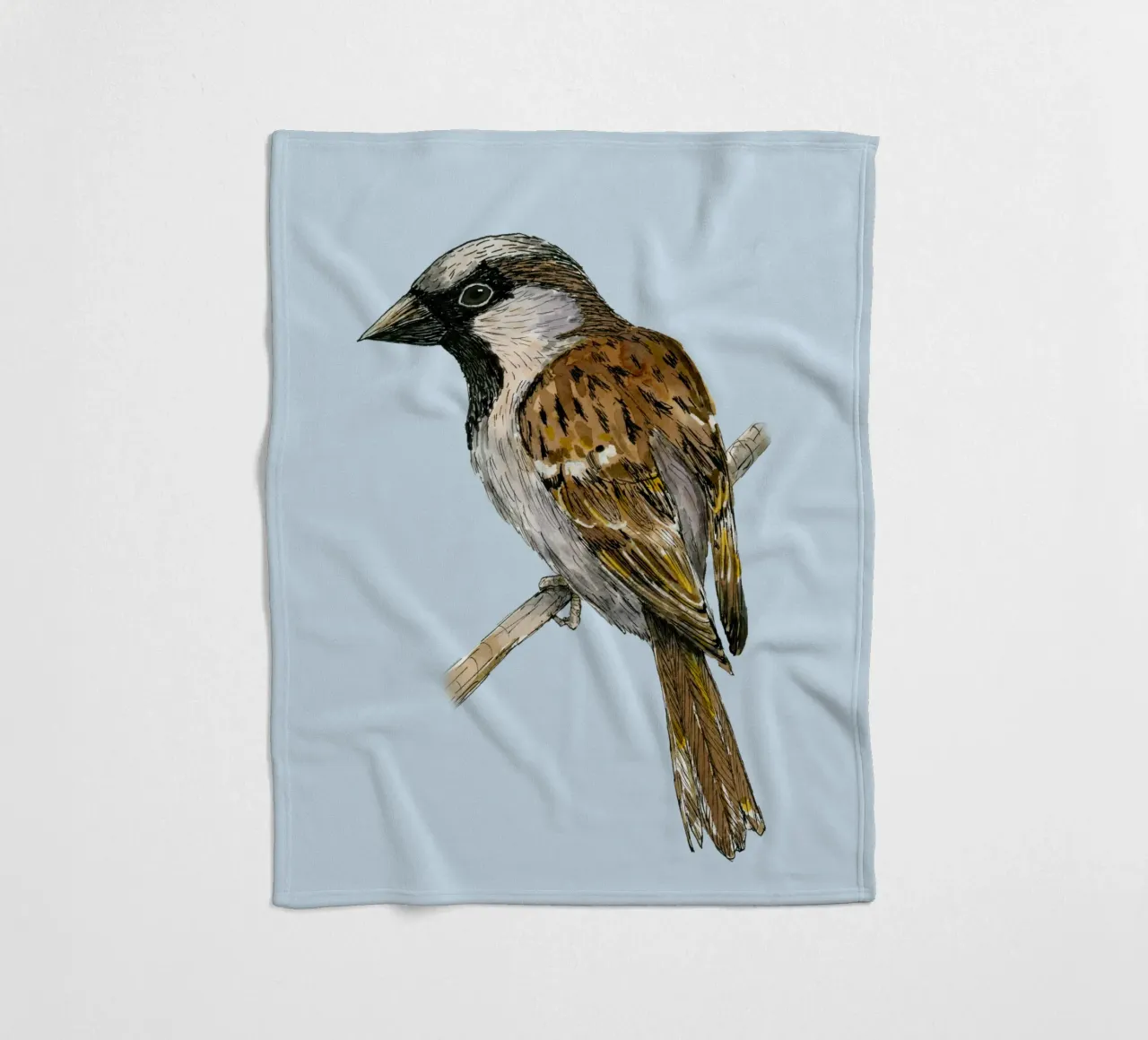 House sparrow colored ink drawing fleece blanket by BwiseLizzy
