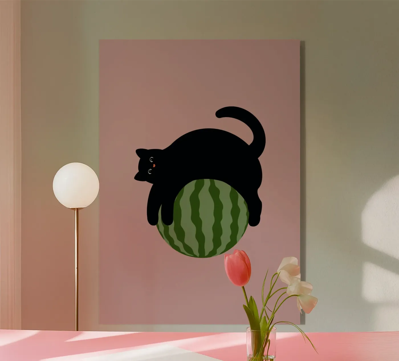 Cat On Watermelon acryl van Orara Studio