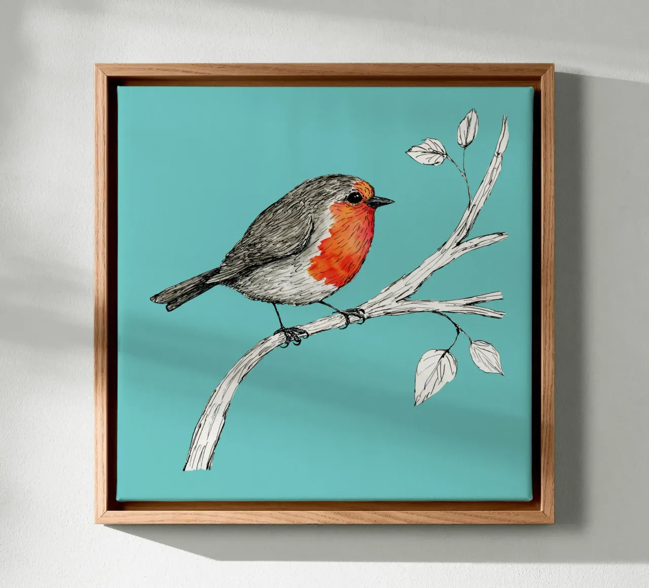 Robin pen en inkt met aquarel canvas met Baklijst van BwiseLizzy