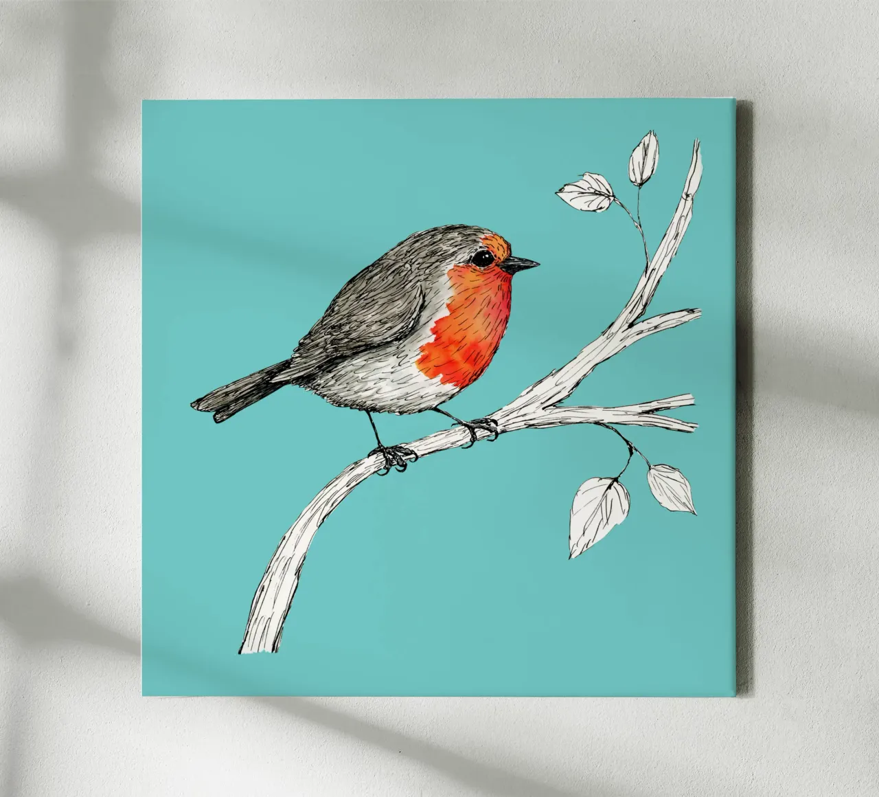 Robin pen en inkt met aquarel canvas met Baklijst van BwiseLizzy