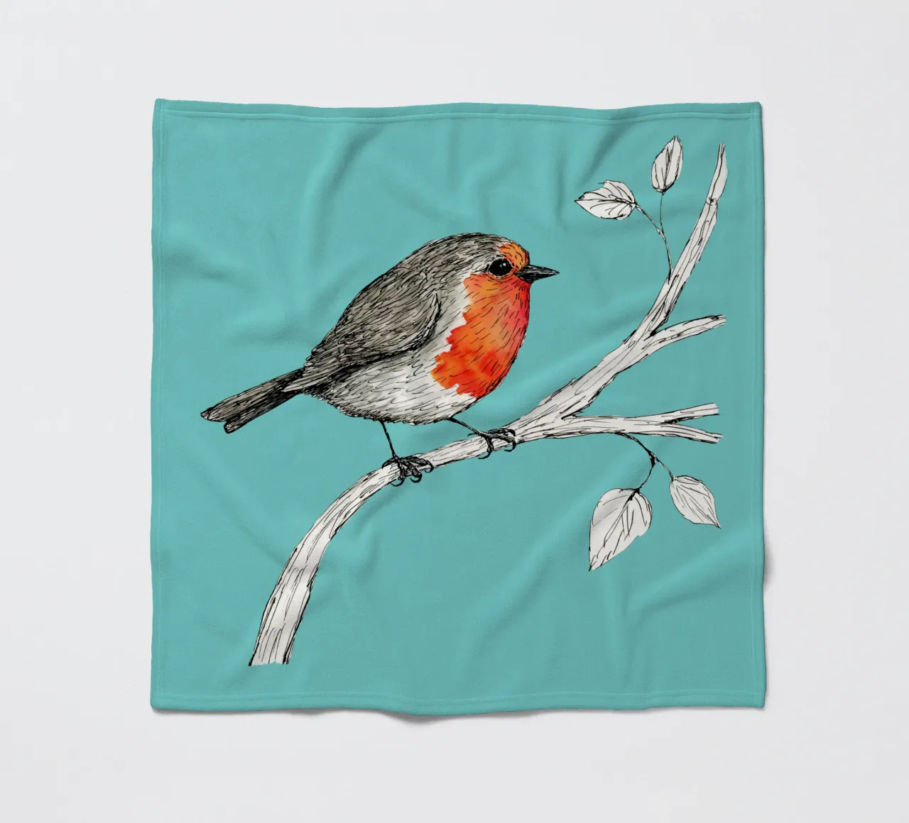Robin pen and ink with watercolor fleece blanket by BwiseLizzy