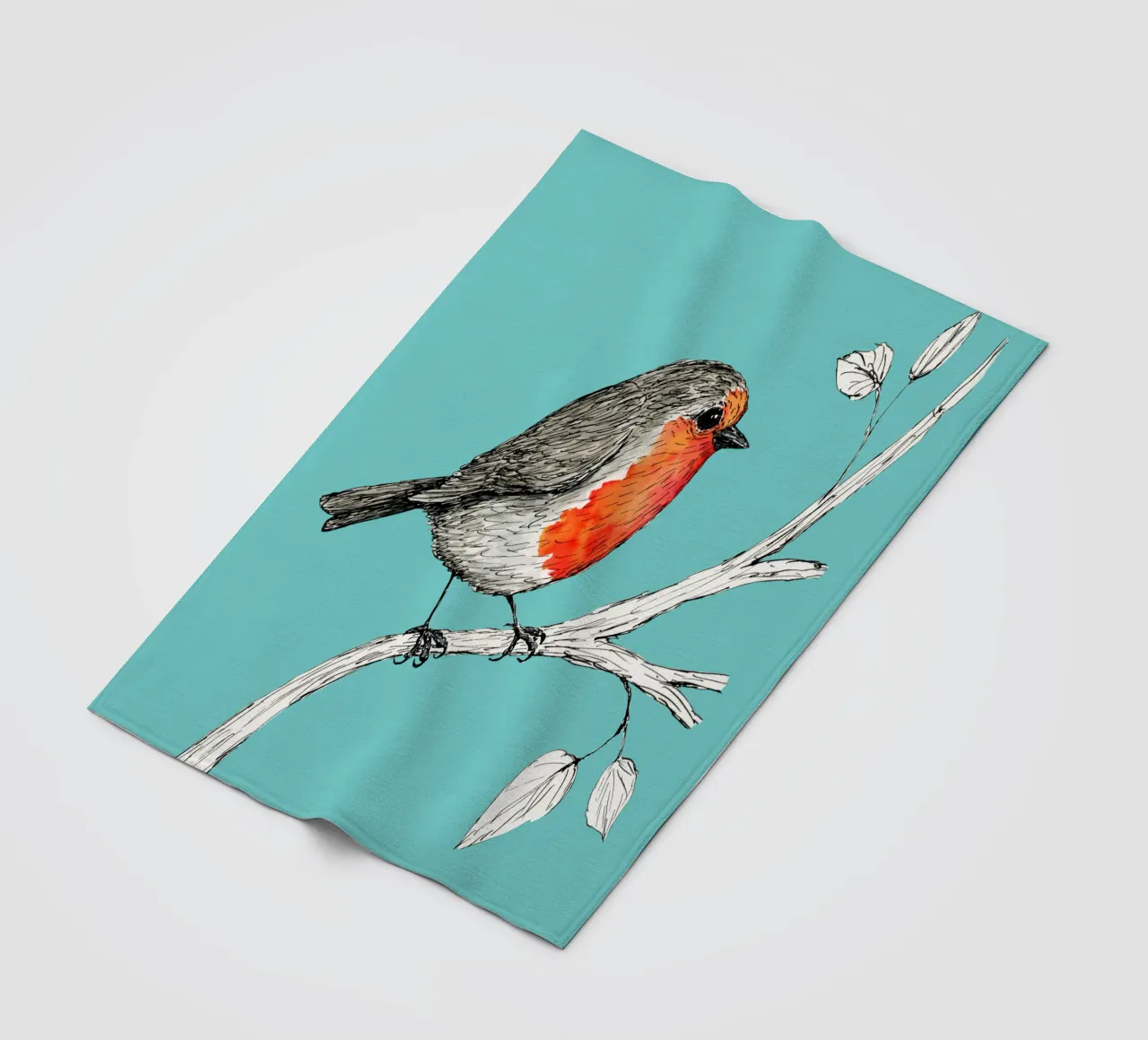 Robin pen and ink with watercolor fleece blanket by BwiseLizzy