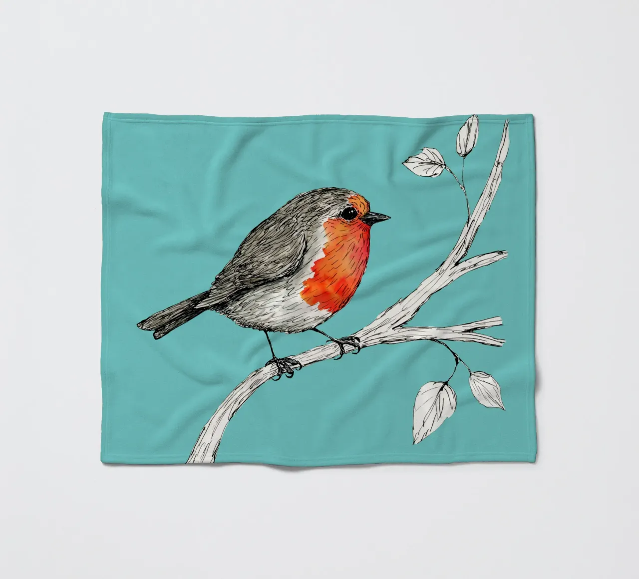 Robin pen and ink with watercolor fleece blanket by BwiseLizzy