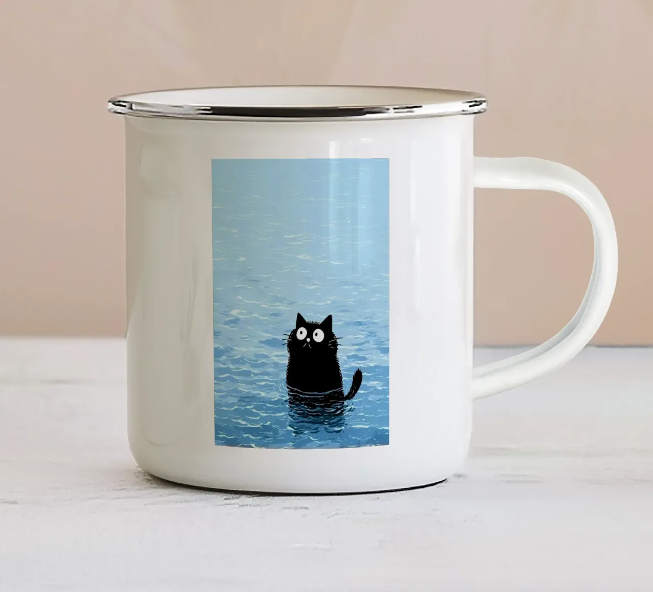 cat in blue shade tazza in smalto da scoten