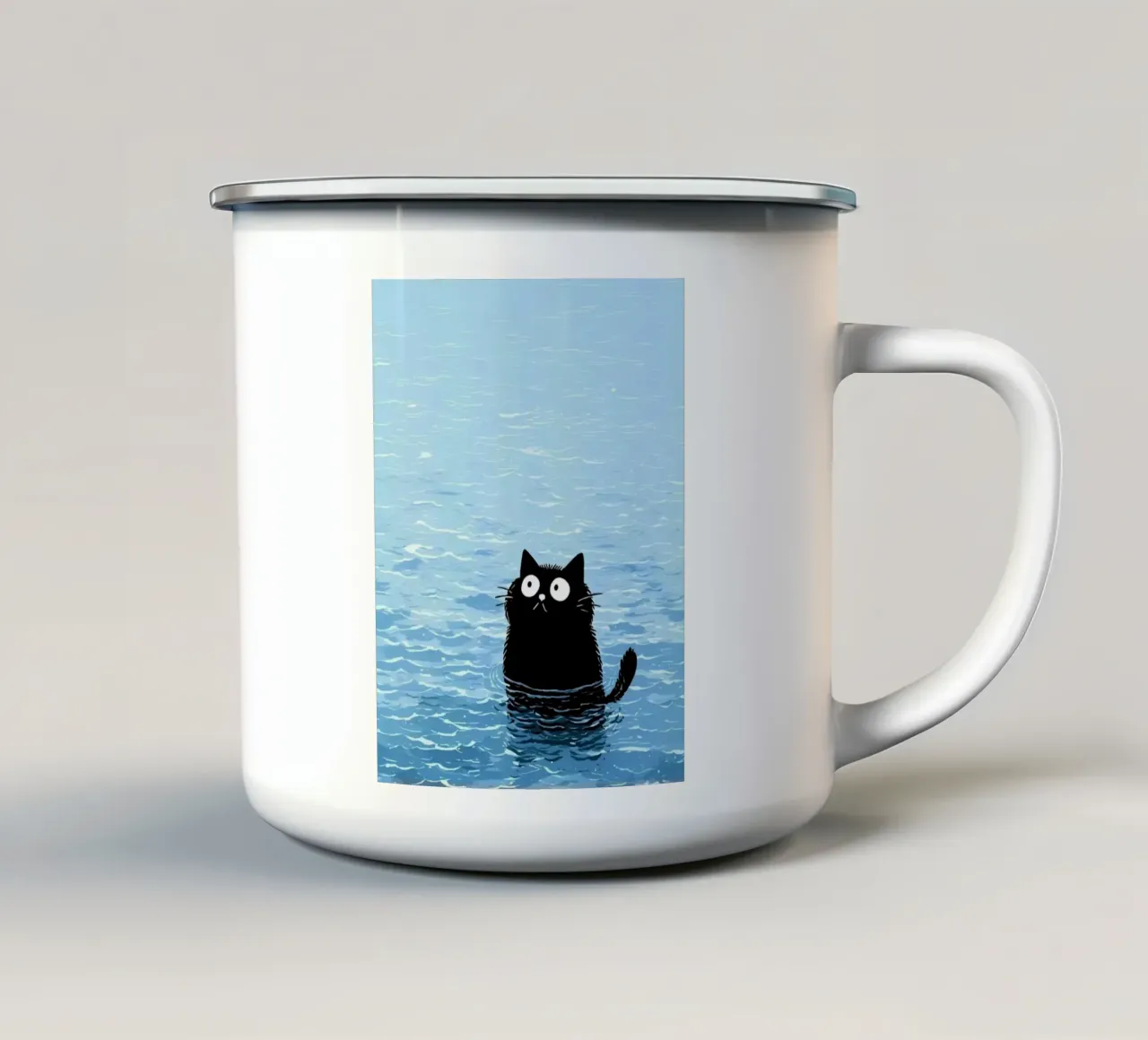 cat in blue shade tazza in smalto da scoten