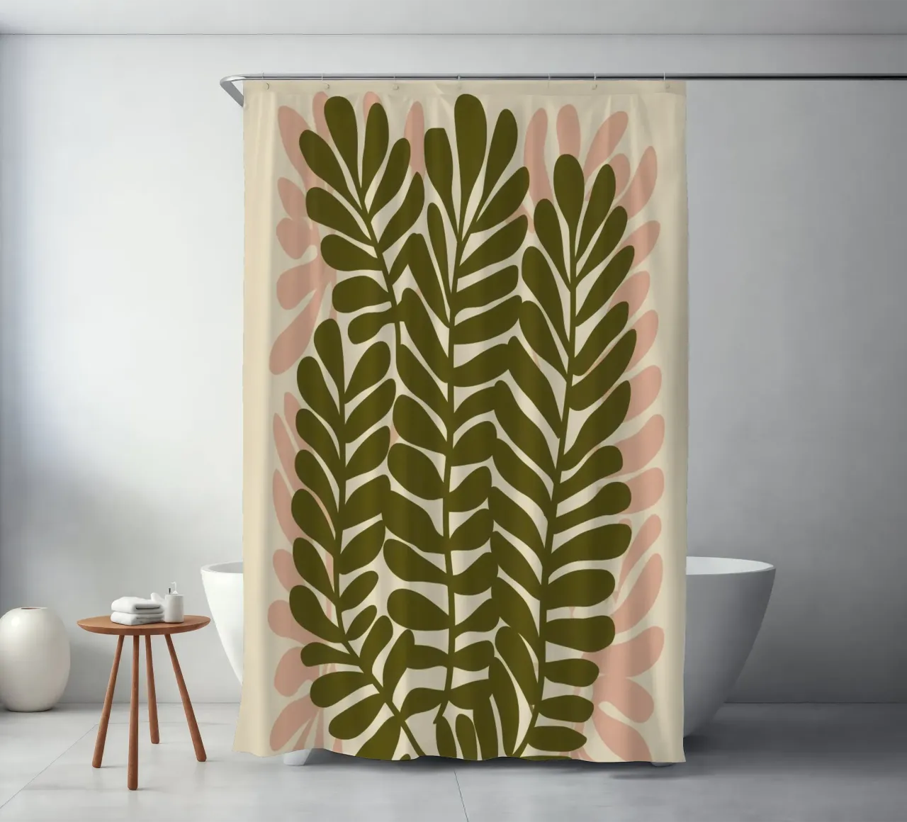 Dialogue of ferns | Green meets pink shower curtain by Autofocus