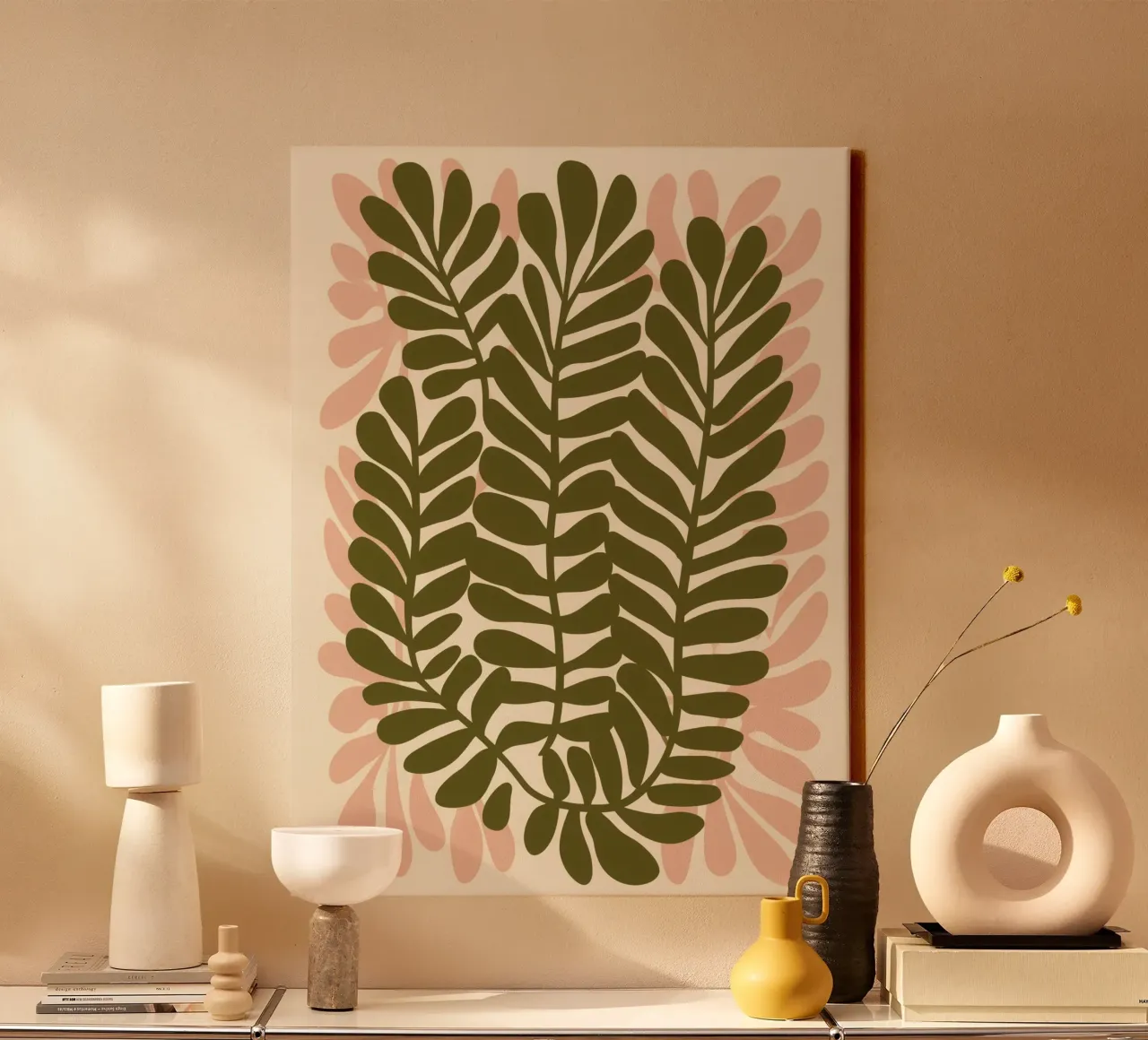 Dialogue of ferns | Green meets pink canvas by Autofocus