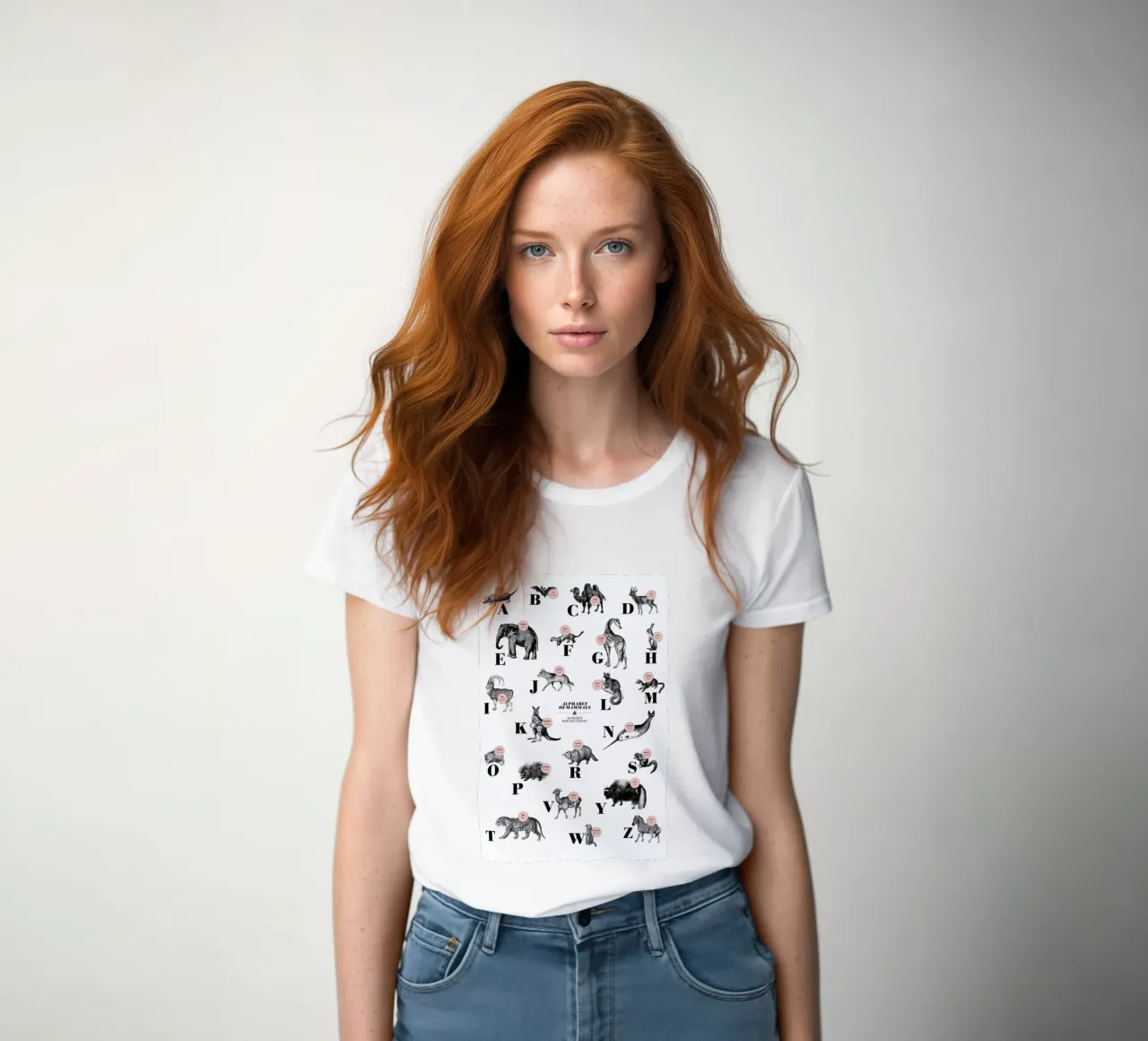 alphabet of mammals, animal ABC women's fitted t-shirt by The True Type