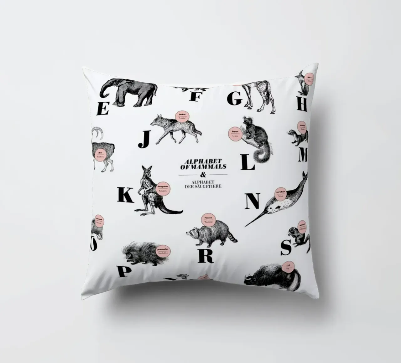 alphabet of mammals, animal ABC cuscino da The True Type
