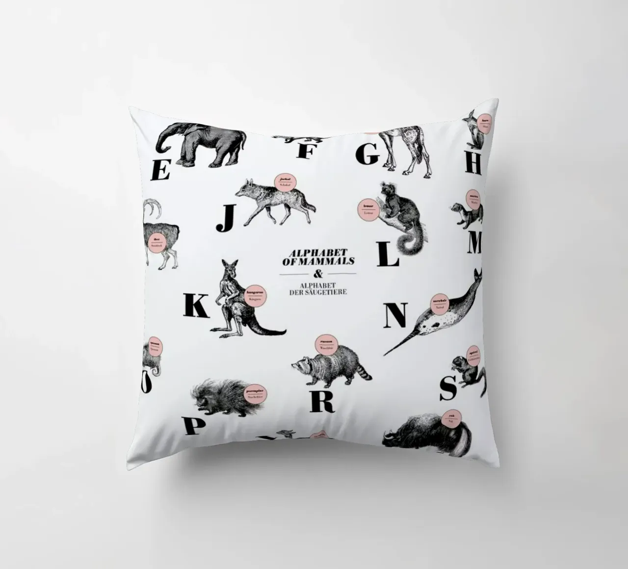 alphabet of mammals, animal ABC cuscino da The True Type