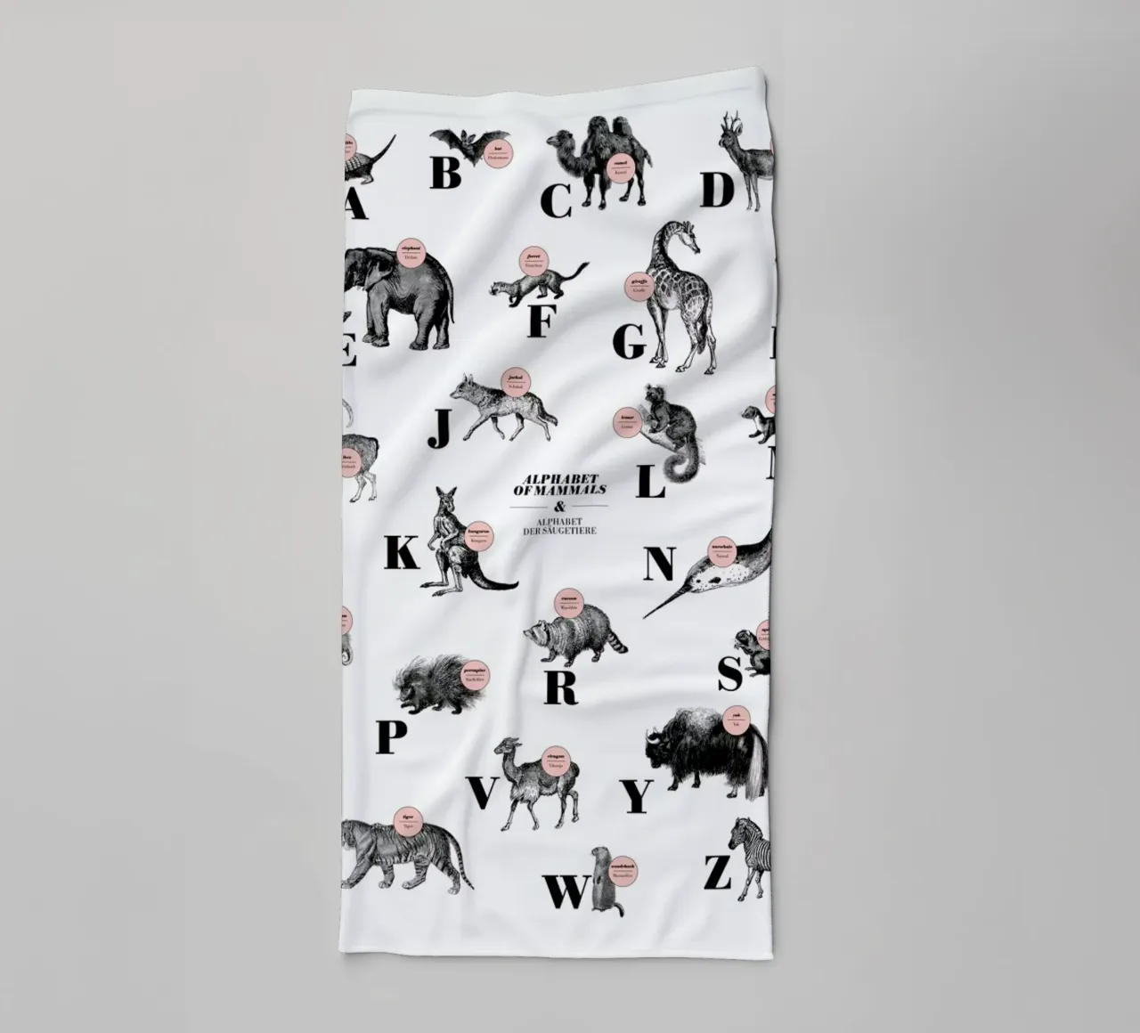 alphabet of mammals, animal ABC towel by The True Type