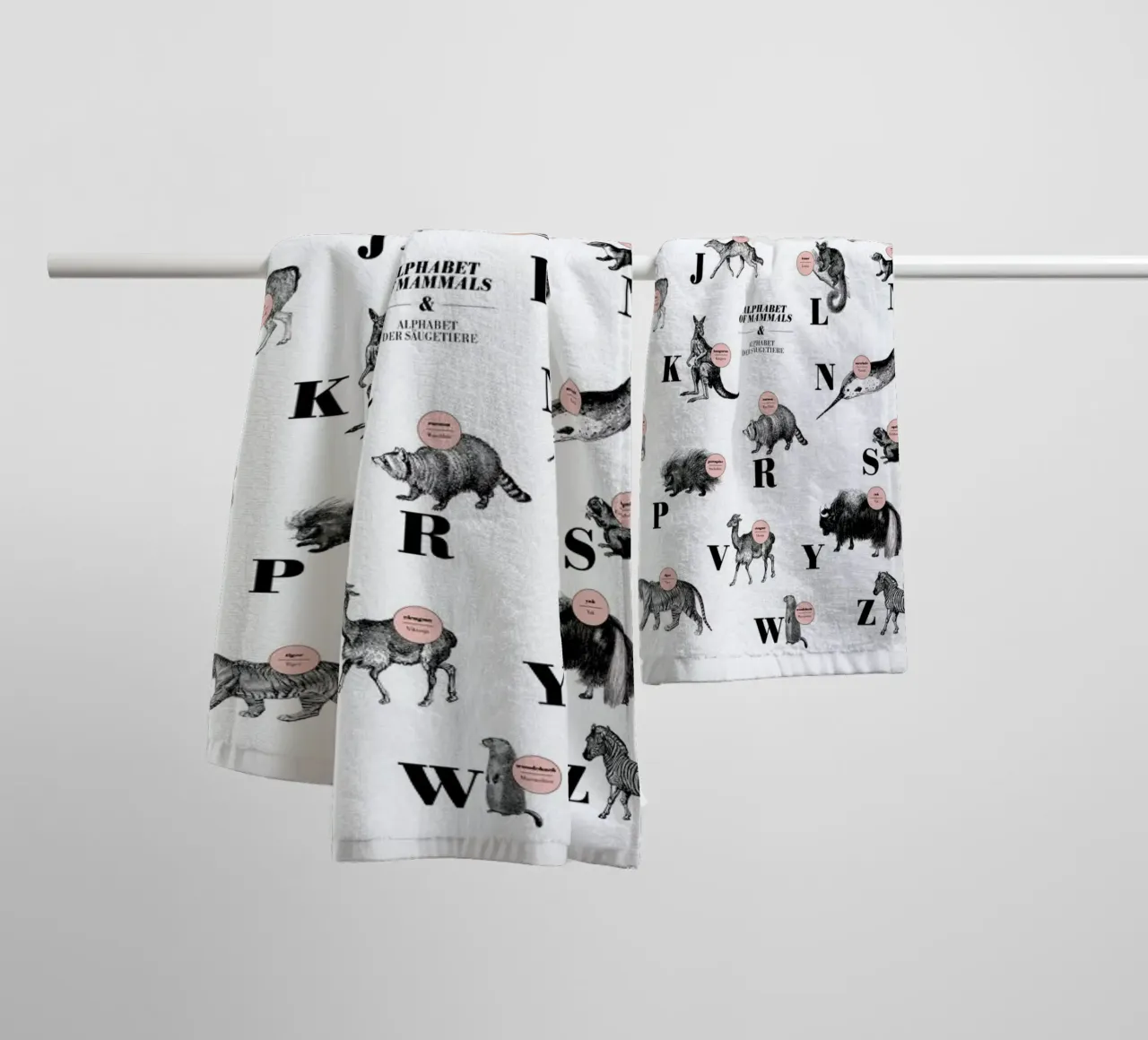 alphabet of mammals, animal ABC towel by The True Type