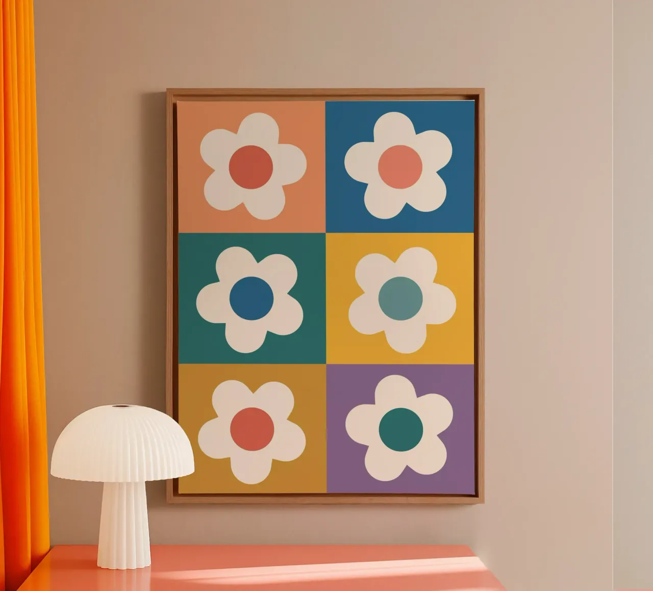 Abstract bloemenraster canvas met Baklijst van Paigaam Studio