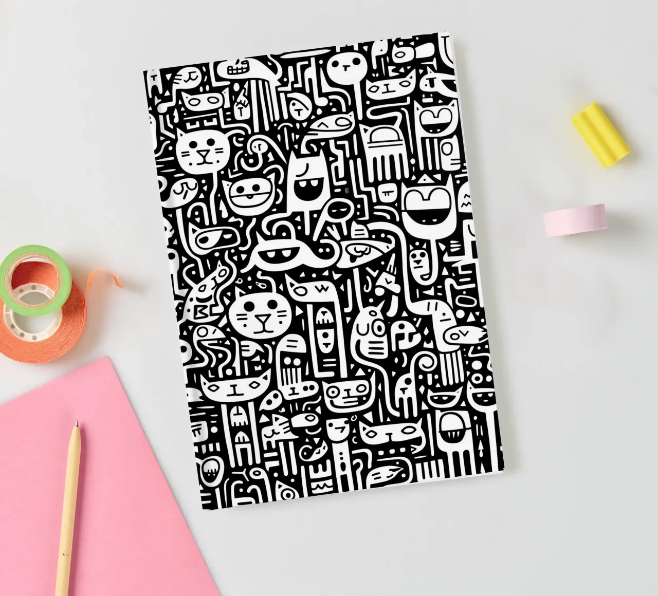 Cat pattern | The early cat catches the bird notebook by Autofocus