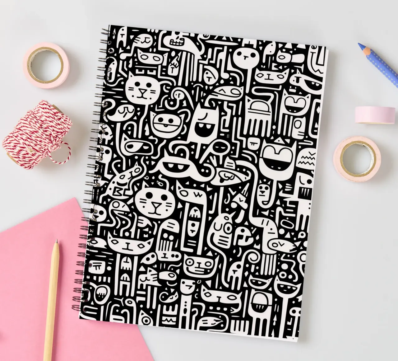 Cat pattern | The early cat catches the bird spiral notebook by Autofocus
