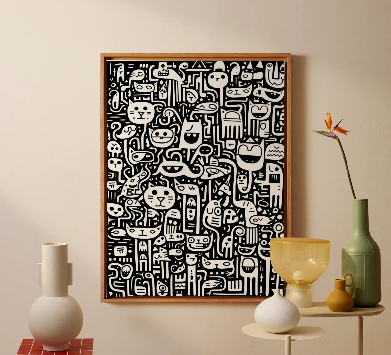 Cat pattern | The early cat catches the bird canvas by Autofocus
