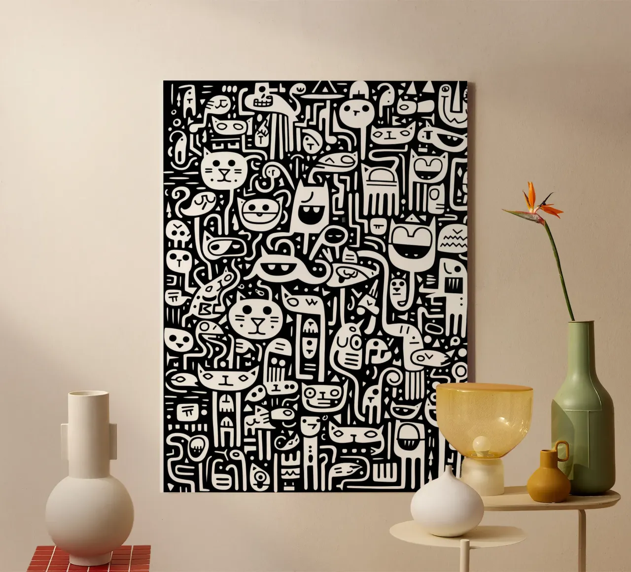 Cat pattern | The early cat catches the bird canvas by Autofocus