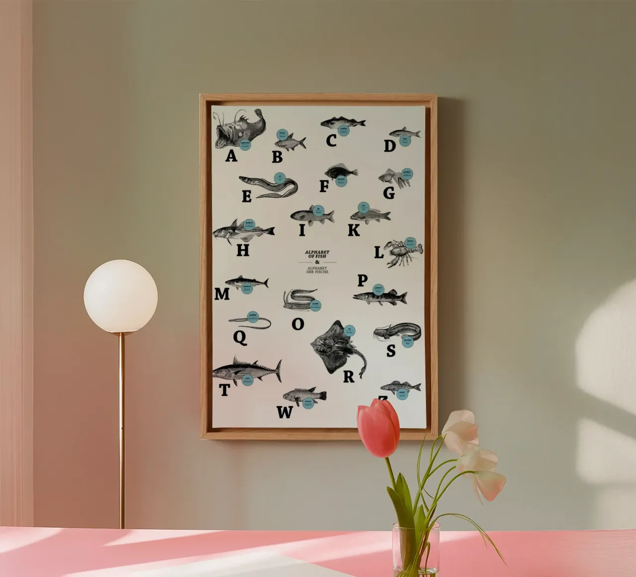 alphabet of fish, animal ABC tela con Cornice a cassetta da The True Type