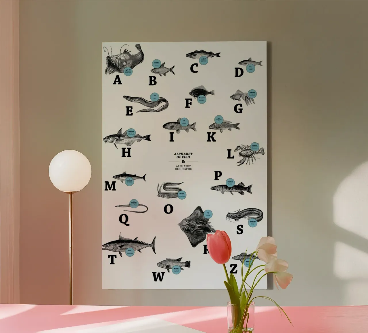 alphabet of fish, animal ABC tela con Cornice a cassetta da The True Type