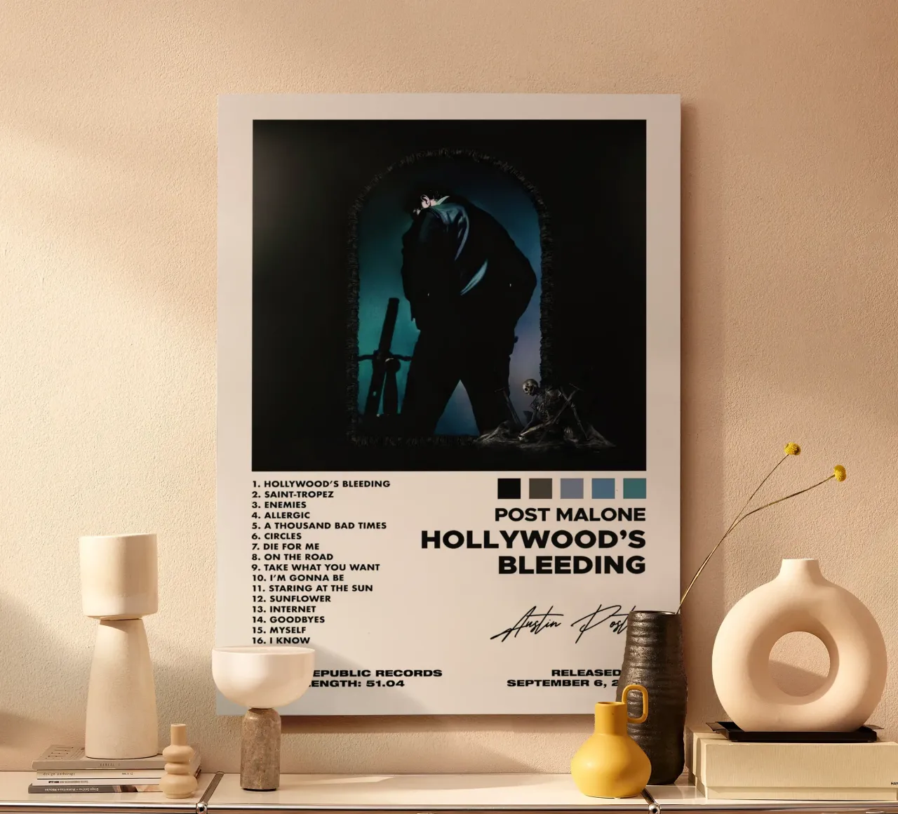 Post Malone Hollywood's Bleeding Tracklists alluminio dibond da Linda Tobrut